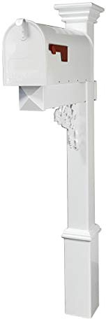 4Ever Products The Hoover Mailbox with White Vinyl Post Included Complete Decorative Curbside Mailbox System with Classic Traditional Style (White Mailbox)