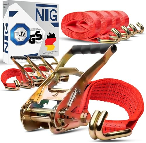 NTG 2-teiliges Set Spanngurte mit Ratsche 8m - Zurrgurt-Set 5000 kg LC 50mm | Für LKW Anhänger und Transporter - TÜV/GS-geprüft nach DIN EN 12195-2 - robuste Ladungssicherung Zurrband