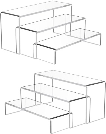 Goabroa Clear Display Risers, 8'' Display Shelves, Riser for Decor, 6 Pcs