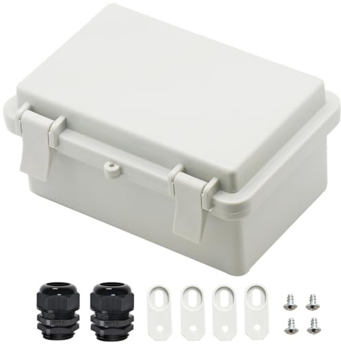 Zulkit Junction Box ABS Plastic Dustproof Waterproof IP65 Electrical Boxes Hinged Shell Outdoor Universal Project Enclosure with 2 Cable Glands 5.9 x 3.9 x 2.8 inch (150x100x70mm)(Outer Size)
