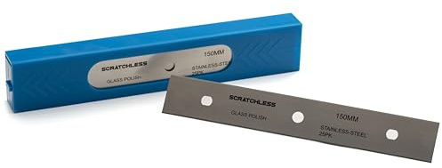 GLASS POLISH 6 (150mm) Pack of 25 Double-Edged Stainless Steel Blades, 0.20mm Laser Sharp Replacement Blades for SCRATCHLESS Scraper or Compatible Models - GP15043