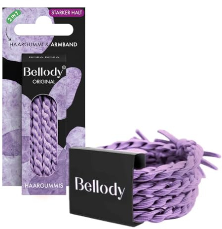 Bellody® Original Haargummis - Sundance Edition - Stylisch geflochtener Haargummi mit starkem Halt (4er Set - Bora Bora) - Damen Haarschmuck in Violett Lila