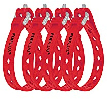 Fixplus Strap 4-pack nanostorlek: kort och smal – spännrem för säkring, fastsättning, buntning och fastspänning, tillverkad av specialplast med aluminiumspänne 23 cm x 1,2 cm (röd)