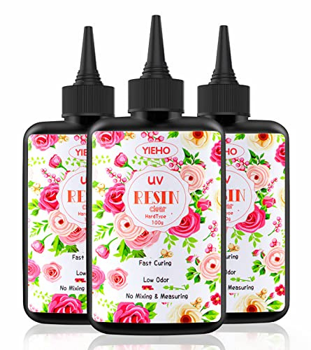 YIEHO 300g Resina UV Trasparente, Duro, Aggiornato Cristallo Chiaro UV Cure Resina Epossidica Fino Premiscelato per la Fabbricazione di Gioielli Artigianali