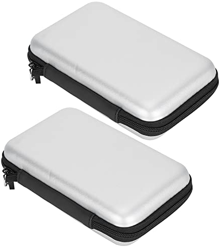 Dpofirs 2pcs Sac de Rangement Portable étui de Transport EVA Sac de Protection Rigide pour 3DS XL / 3DS LL / 3DS Consoles de Jeu Portables, avec 8 Emplacements pour Cartes de Jeu, (Gris Argent)