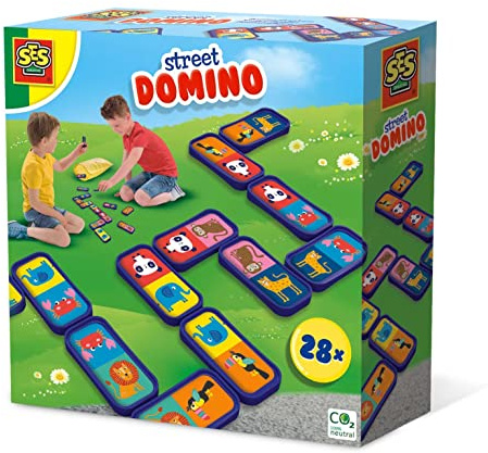 SES Creative Straßen-Domino | Tieren | Outdoor Spiele | Motorik & Koordination | Made in Holland | für Kinder ab 3 Jahren | 28 Dominosteine & Stickers | 02232, Diverse Farben