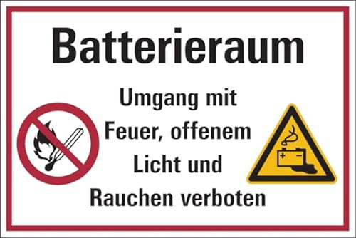 Dreifke® Aufkleber Hinweisschild, Batterieraum, 200 x 300 mm Folie selbstklebend mehrfarbig