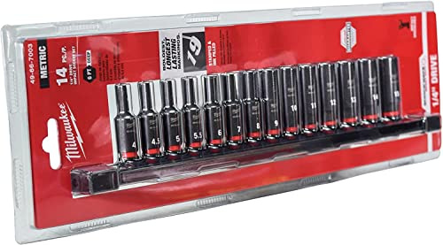 Milwaukee 49-66-7003 Shockwave Impact Duty 1/4 Drive Metric Deep 6 Point Socket Set (14 Pieces)
