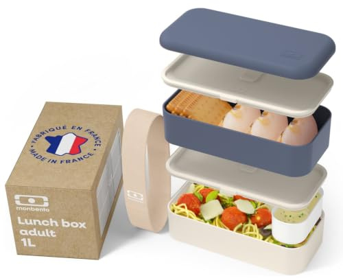 monbento - Brotdose MB Original - Bento Box Erwachsene - Jausenbox 2 Fächer Auslaufsicher - Mikrowelle & Spülmaschinengeeignet - BPA-frei - Meal Prep Lunchbox - Blau Natural