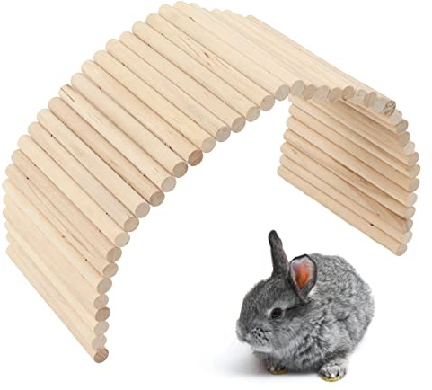 Tnfeeon Haustier-Versteckbrücke, Hölzerne Nagetiere, die Klettertunnel Kauen, Kleine Tiere, Biegsame Brücke, Rampe, Hüttenversteck für Meerschweinchen, Frettchen, Igel, Chinchillas Andere Nagetiere