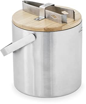 Lacor Nordic Secchiello per il Ghiaccio, Contenitore per il Ghiaccio, Acciaio Inossidabile, Include Piano in Bambù Naturale al e Morsetto in Acciaio Inox 18 e 10, 14 cm, Capacità, 1.3 L, 65514