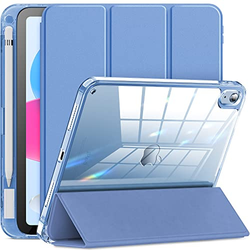 INFILAND Compatibile con Custodia per iPad di 10a generazione 2022, Custodia per ipad 10.9 con Retro e cornice Cristallina [ Anti-Ingiallimento ] con Supporto per Matita, Blu