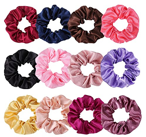 XHNFCU 12 Pezzi Elastici per Capelli Fascette Anti-Crespo, Scrunchies per Donne, Morbidi Elastici per Coda di Cavallo Accessori per Capelli per Signore, Ragazze e Bambini (12 Colori)