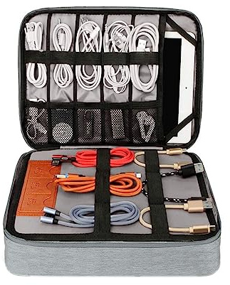 Borsa Organizer per Cavi Elettrici, Borsa Accessori Elettronici, Organizer Cavi Borsa da Viaggio,Organizzatore Multifunzione per Fotocamera Disco Caricatore,Elettronica Custodia Organizzatore,Grigio