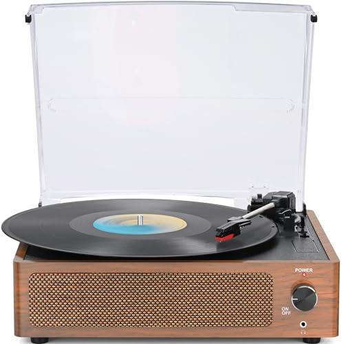 WOCKODER Vintage Record Players for Vinyl with Speakers Belt-Driven Retro Turntable LP Player Support 3-Speed, Bluetooth Playback, AUX-in, Headphone, RCA All-in-one Auto Stop Phonograph Wooden Brown