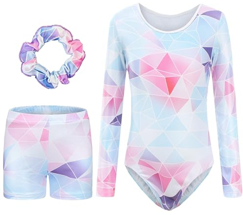 SEAUR Mädchen Turnanzug Turnshorts Haarband Set Kinder Turnen Trikot Shorts Gymnastik Ärmellos/Langarm Gymnastikanzug Tanzen Kleidung
