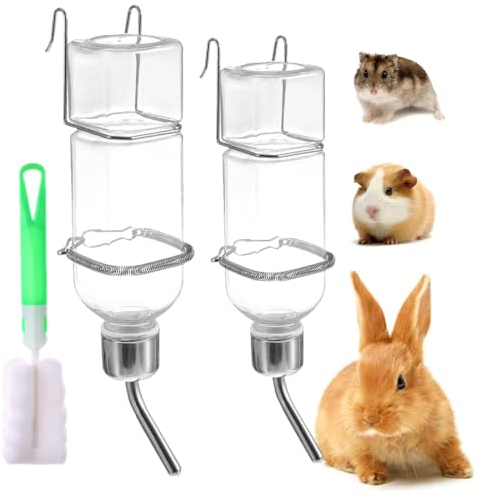 2 Stück Kaninchen Trinkflaschen, Kaninchen Wasser Flaschen, 350ml Kaninchen Wasserflasche, Hamster Trinkflasche, Hängende Automatische Haustier Wasserflasche, mit 1 Reinigungsbürste