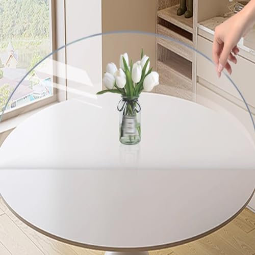 JIAJUTUI001 Mantel Redondo, Comedor Protector de Mesa de PVC Transparente, Alfombrilla de Escritorio para Cocina, para Bar, Hotel, Cocina, Picnic PVC Mantel (135cm/52.65in,Transparent,1.5mm)