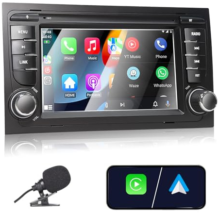 Liulbobu Autoradio für Audi A4 S4 RS4 2002-2008 Kompatibel Wireless Apple Carplay & Android Auto, 7 Zoll Radio mit Touchscreen/Bluetooth/FM/AM/USB/DSP/RDS/Mirror Link