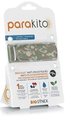 BIOSYNEX - PARAKITO - Bracelet Anti-Moustiques Rechargeable - 2 Recharges Incluses - 1 Mois d'Utilisation - Sans DEET - Motif Camouflage - Taille Adulte
