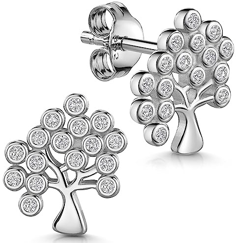 Materia av Matthias Wagner livsträd stiftörhängen silver 925 zirkonia örhängen för kvinnor, Silver Kubisk zirkonia