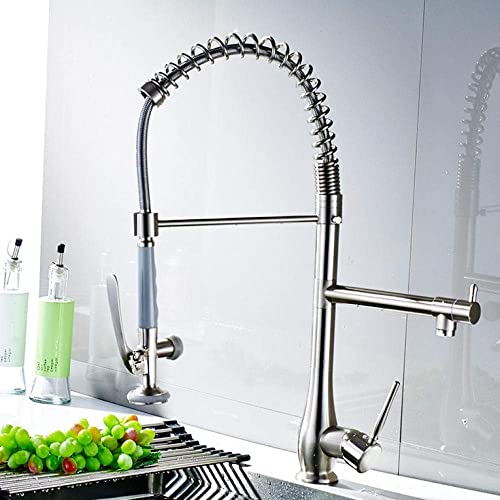 Küchenarmaturen Aus Gebürstetem Nickel Im Frühlingsstil, Mischbatterie Mit Doppelbrause, Schwenkbarer Auslauf, Drehbarer Heiß- Und Kaltwasserhahn, Waschbecken-Mischbatterie
