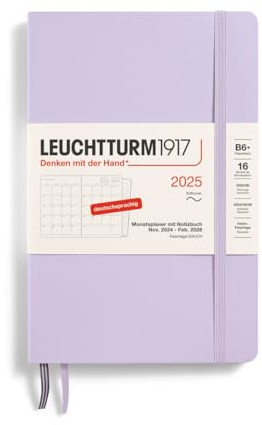 LEUCHTTURM1917 370608 Monatsplaner & Notizbuch Paperback (B6+) 2025, 16 Monate, Softcover, Lilac, Deutsch