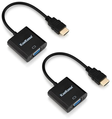 KamKorda HDMI to VGA adapter, 1080p Full HD converter, male to female, gold‑plated, plug‑and‑play for monitor, laptop, projector 2 Pack