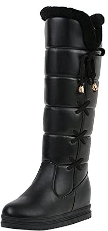 Overknee Boots Women's Lined Winter Boots Waterproof Snow Boots PU Leather Knee High Boots Slip On Boots Leather Boots Women's Boots Long Shaft Boots Riding Boots Winter Boots Thermal Boots, black, 6