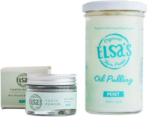 Elsa’s Organic Skin Foods - Natural Coconut Oil Pulling & Tooth Powder - Removes Stains - Contains Xylitol - Gentle Whitening