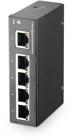 MokerLink Switch Ethernet Gigabit industriale a 5 porte su guida DIN, mini dimensioni, alimentazione di tipo C, hub splitter LAN senza ventola, switch di rete IP40 (da -40 a 185°F), capacità 10Gbps