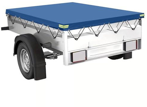 ToKinCen Anhänger Abdeckplane 208×114×13cm wasserfest Anhänger Plane Flachplane Abdeckung Blau 420D Oxford Material Geeignet Wind- und Sonnenschutz - PKW Hänger 750 kg