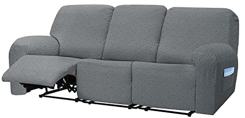 LinFortune Sofabezüge für Liegesofas 8 Teilig Dehnbar Weich 3 Sitzer Couchbezug Rutschfester Sofa Schonbezug Möbelschutz mit Elastischer Unterseite für Kinder und Haustiere (Grau B 3 Sitzer)
