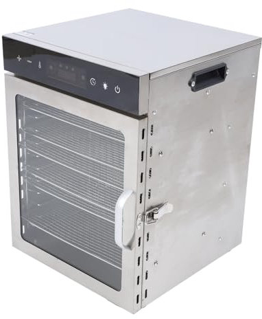 aqxreight Deshidratador de Alimentos, Secador de Flujo de Aire para Carne Seca de 800 W con 12 Bandejas para Verduras y Hierbas, Termostato y Temporizador Ajustables, Acero Inoxidable,