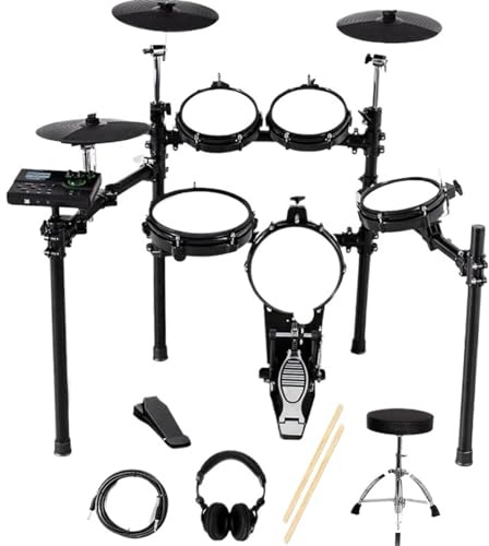 E-Drum-Kit, Mesh-Head, 8-teilige Drum-Throne-Sticks, Kopfhörer-Audiokabel Im Lieferumfang Enthalten, Stabilere Eisen-Metall-Halterung