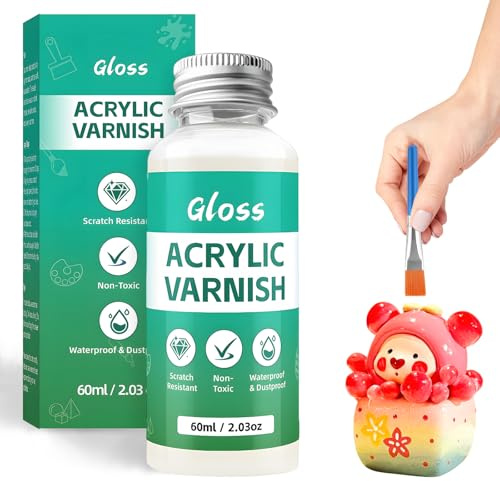 dellyy Esmalte de arcilla de secado al aire 60ml con 1 cepillo,Ceramica Secado al Aire Barniz Transparente para Alfarería y Pintura Acrílica,Prevenir el Agrietamiento y la Decoloración (Brillante)