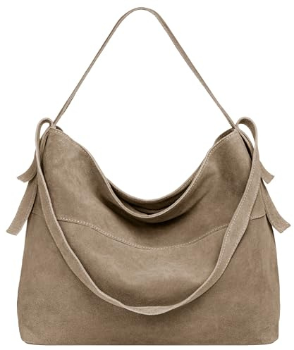 Caspar große Vintage Leder Schultertasche lässige Damen Handtasche aus Wildleder mit Reißverschluss - PREMIUM LINE - Modell No.816 - Made in Italy