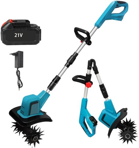 Motozappa elettrica per batteria Makita 18 V, motobinatrice senza fili, larghezza/profondità di lavoro 10/25 cm, 360 rpm, pieghevole, tubo telescopico, per giardino e corsi (1 batteria)