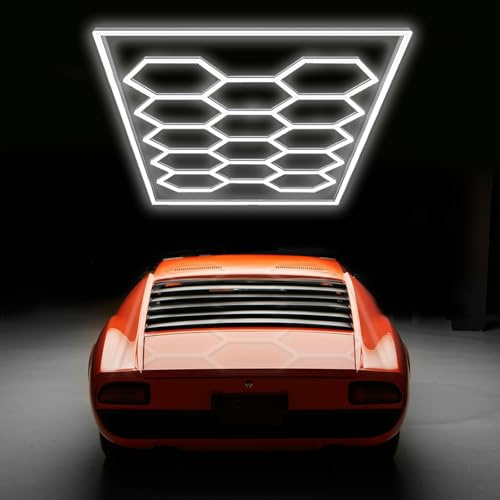 GAORUTO Luz LED Hexagonal para Garaje, 69 Tubos De Luz, 14 Luces Hexagonales Superbrillantes De 672 W, Conectables para Techo De Taller, Garaje, Almacén, Taller, Gimnasio, Sótano