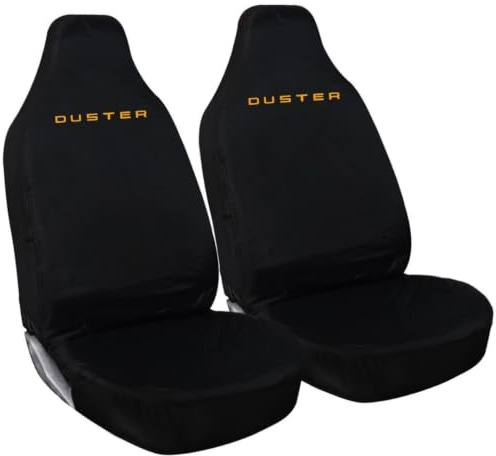 Tee AutoCare For Dacia Duster - Heavy Duty and Water Proof Durable Nylon Driver Passenger with Duster Logo Front SUV Seat Cover Protectors - 2 x Fronts (Orange Logo)