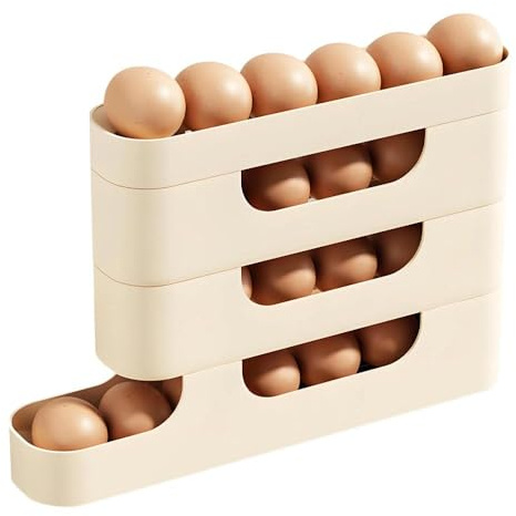 Eier Aufbewahrung Kühlschrank 4 Etagen Automatisches Rollen Eierhalter Eierhalter für 30 Eier – Platzsparend im Kühlschrank, Einfach zu Befüllen und zu Entnehmen