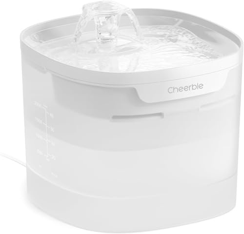 Cheerble Pumpless Cat Water Fountain for Drinking - Elfin E1 Lite - 2L Ultra Quiet Cat Fountain, Pet Water Fountain with MagDrive™ Tech, Activated Carbon Filter, Continuous Flow Mode, for Cat & Dog