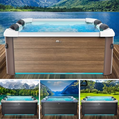 BRAST Whirlpool MSpa Frame - Oslo Sapphire & Amber mit Fester Außenwand | 160x160x65cm - 180x180x65cm, 5 Modelle, LED-Beleuchtung, 6 Personen, Ganzjähriger Einsatz Winterfest | Amber
