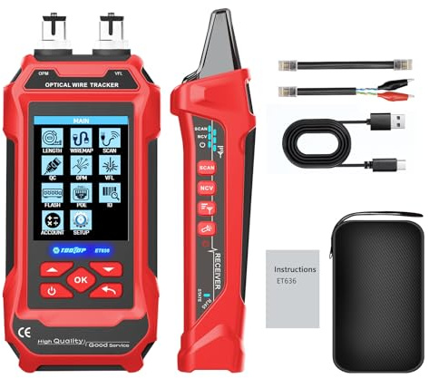 Comprobador de Cables de Red, Tester RJ45 con Pantalla a Color Medidor de Longitud de Cable 600M Rastreador de Cables PoE Localizador con Prueba de Engarzado QC y NCV