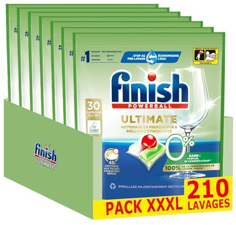 Finish - Lot de 210 capsules lave vaisselle Finish Ultimate 0% - 7x30 paquets de pastilles lave vaisselle