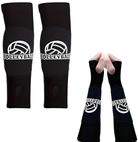 1 Paar Volleyball Zubehör, Volleyball Armschoner Jugend, Anti-Rutsch Armschoner Volleyball mit Daumenloch, Sportarmbänder Unterarm Schutzpolsterung für Herren und Damen (Schwarz)