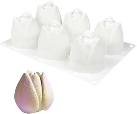 Dawutocap Moldes florales para tartas con 6/12 cavidades individuales, materiales de silicona de alta calidad para tartas detalladas, moldes de silicona de liberación rápida, moldes de tulipanes de