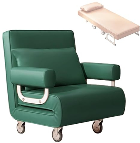 3-in-1 umwandelbarer Schlafsofa mit Rollen, zusammenklappbares ausziehbares Bett und Chaiselongue für Erwachsene, 6 Positionen, verstellbare Rückenlehne, Polyester und stabiler Stahlrahmen, Grün (67 x