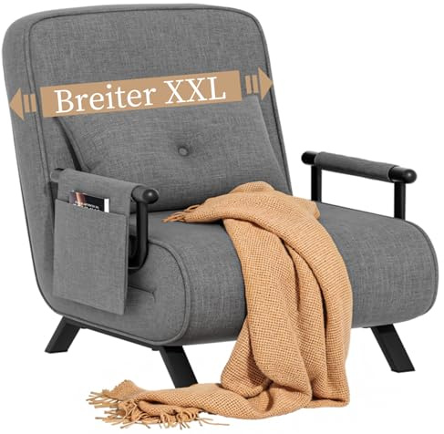 YOUDENOVA Schlafsessel mit Bettfunktion, Sofa mit Schlaffunktion, Schlafsofa mit Verstellbarer Rückenlehne, Schlafcouch mit Aufhängetasche, Klappsofa, Gästebett, Leinen, 190 x 69 cm, Dunkelgrau