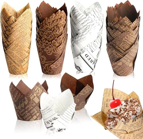 200 Piezas Moldes Magdalenas Papel,Moldes Cupcake en Forma de Tulipán